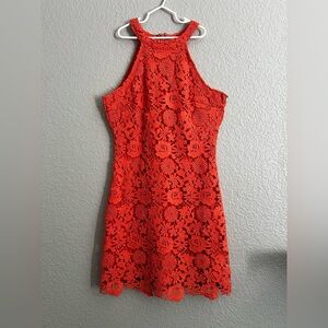 Lulu's Orange Love Poem Sleeveless Eyelet Lace Sexy Bodycom Mini Dress size M